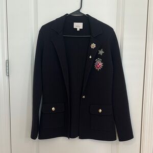 Cinq a Sept Black Blazer with Decorative Embellishments